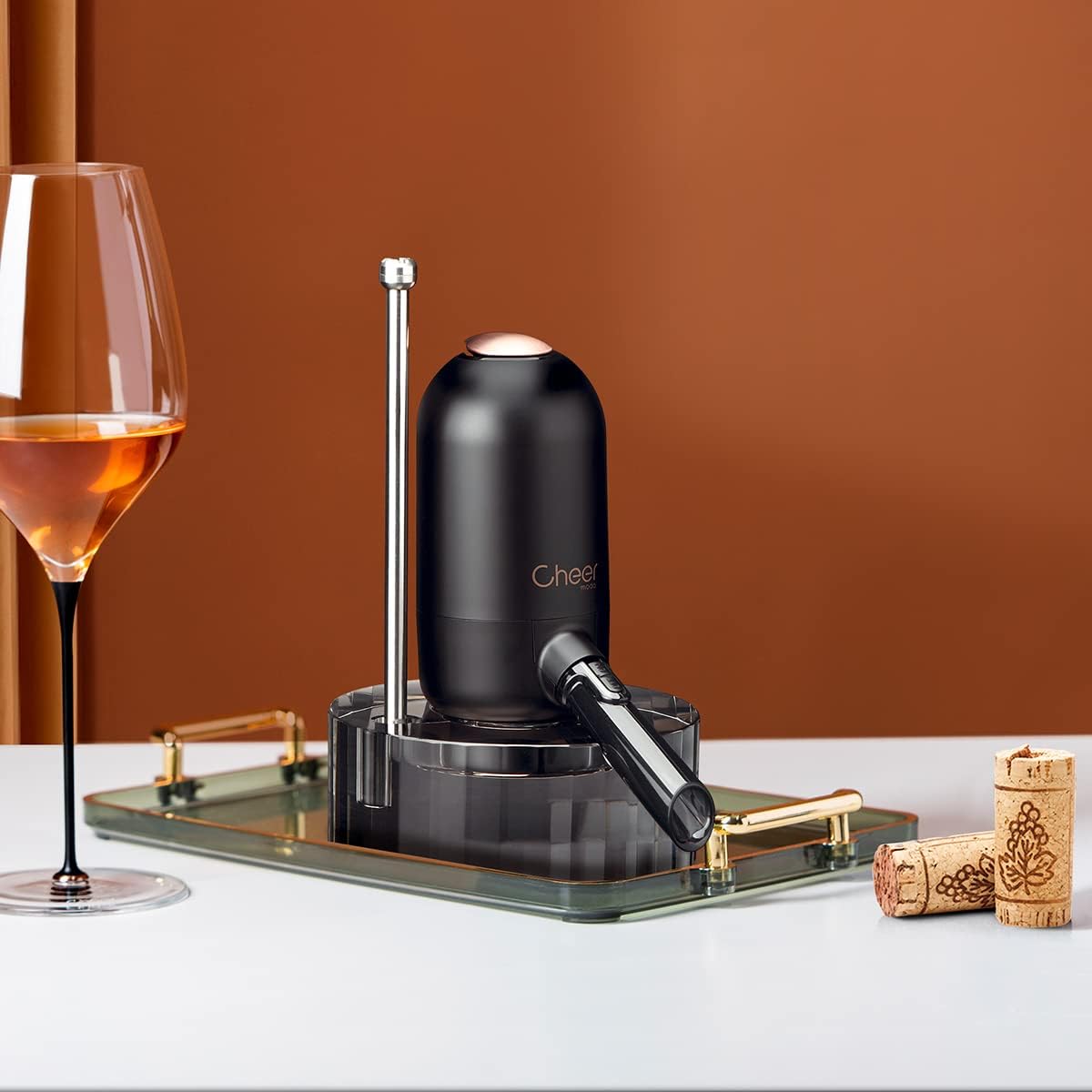 Electric Wine Aerator and Dispenser Gift Set, Black and Bronze, Kitchen Accessories