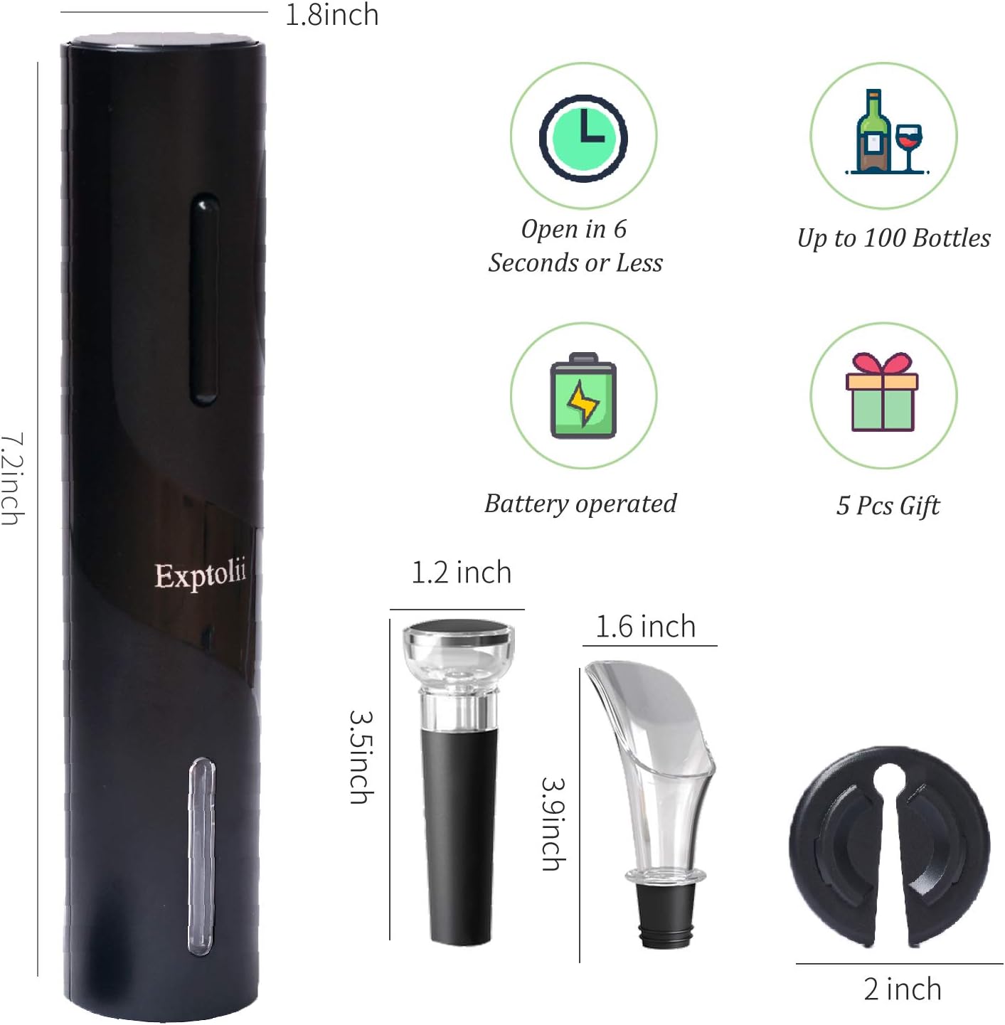 Automatic Bottle Corkscrew with Foil Cutter, Vacuum Stopper and Wine Aerator Pourer