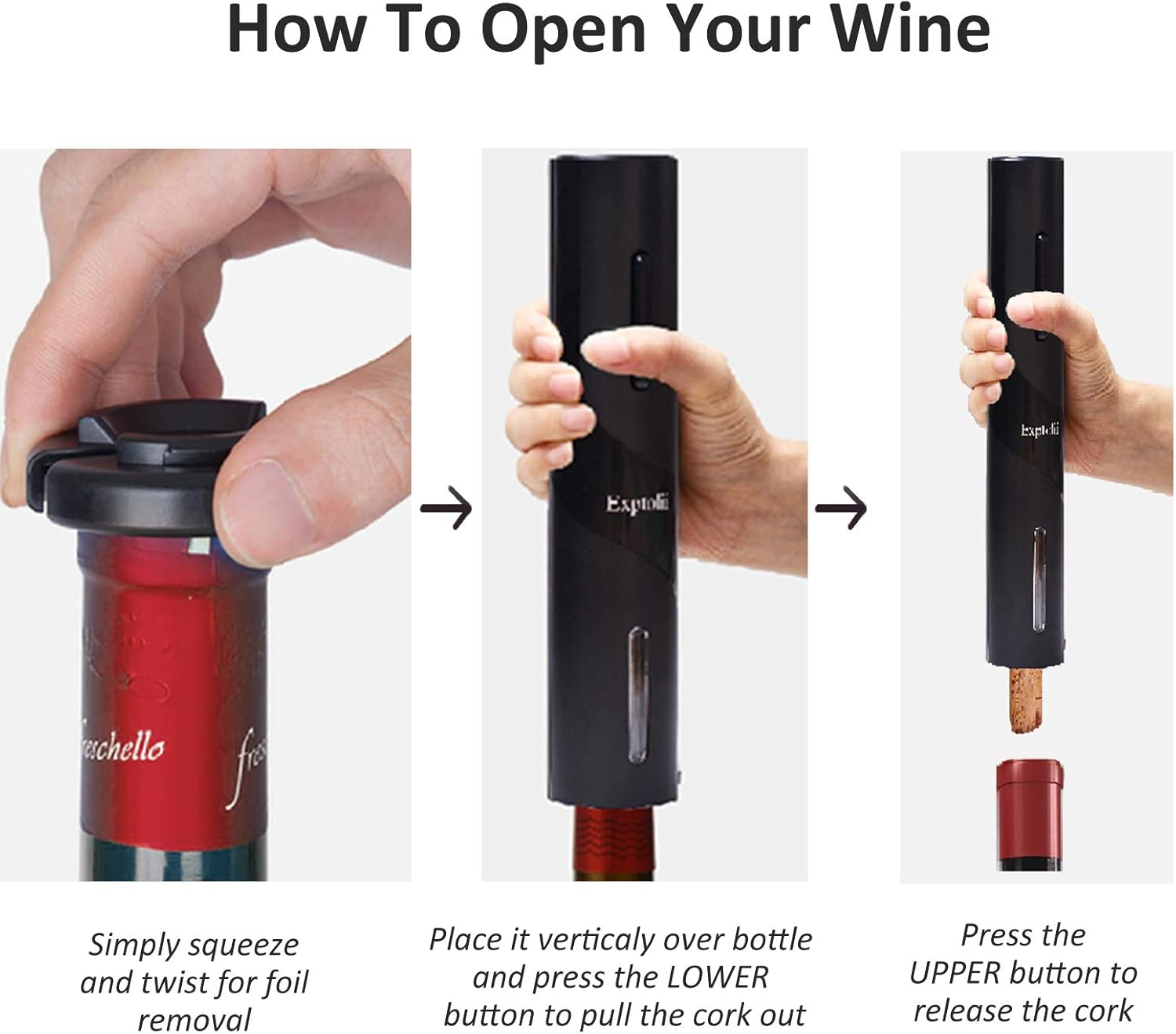 Automatic Bottle Corkscrew with Foil Cutter, Vacuum Stopper and Wine Aerator Pourer
