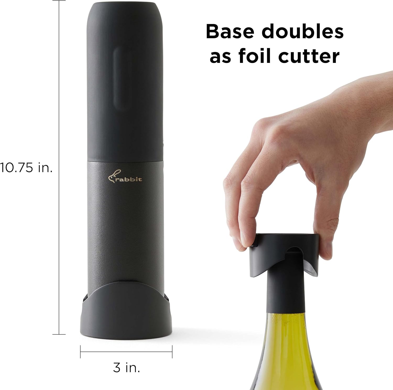 Compact Electric Corkscrew Wine Bottle Opener, Black, 10.75 Inch