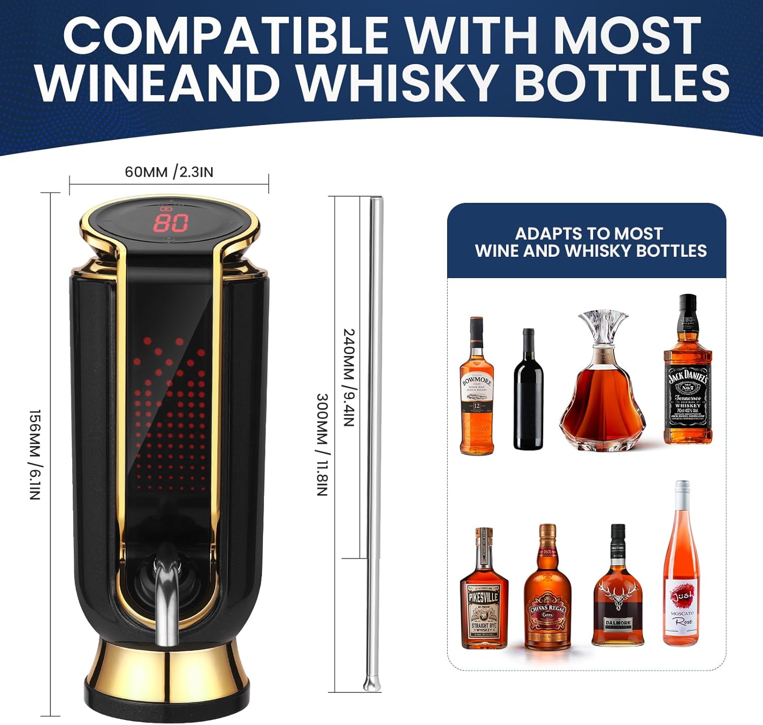 4-in-1 Electric Wine Aerator, Decanter, Dispenser & Vacuum Saver with LED Display