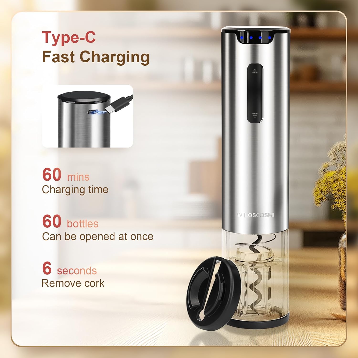 Electric Wine Opener Set,Rechargeable Automatic Corkscrew Wine Bottle Opener with Aerator