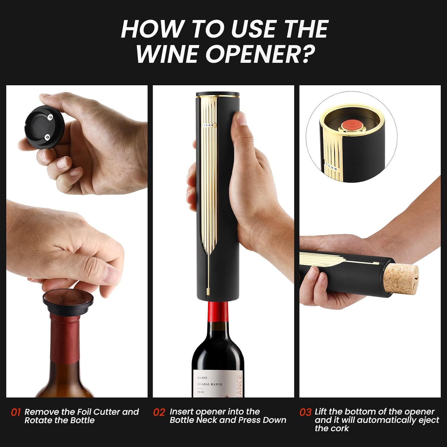 Luxury Electric Wine Bottle Opener with Charging Base and Built-in Foil Cutter