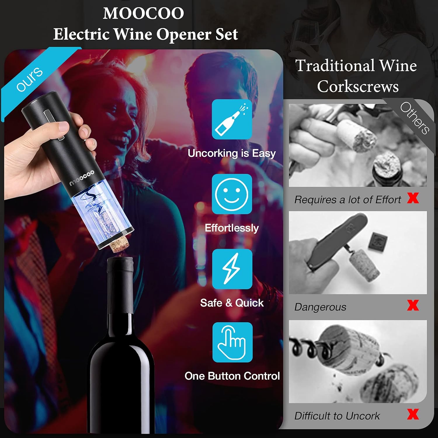 Cordless Electric Wine Bottle Opener with 2-in-1 Aerator &Pourer, Foil Cutter