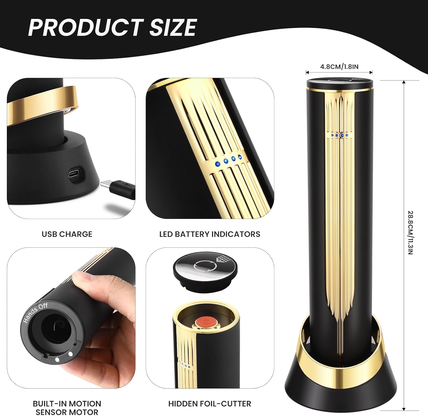 Luxury Electric Wine Bottle Opener with Charging Base and Built-in Foil Cutter