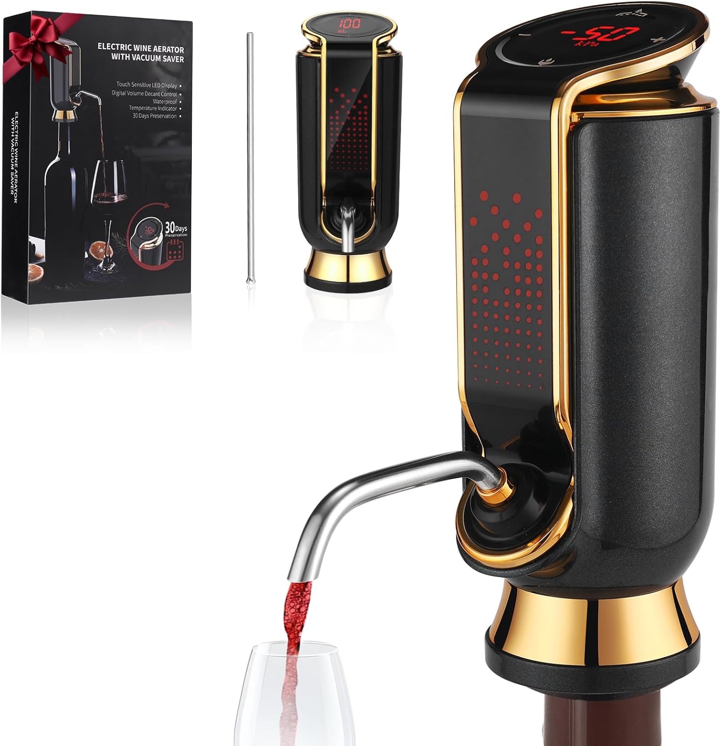 4-in-1 Electric Wine Aerator, Decanter, Dispenser & Vacuum Saver with LED Display