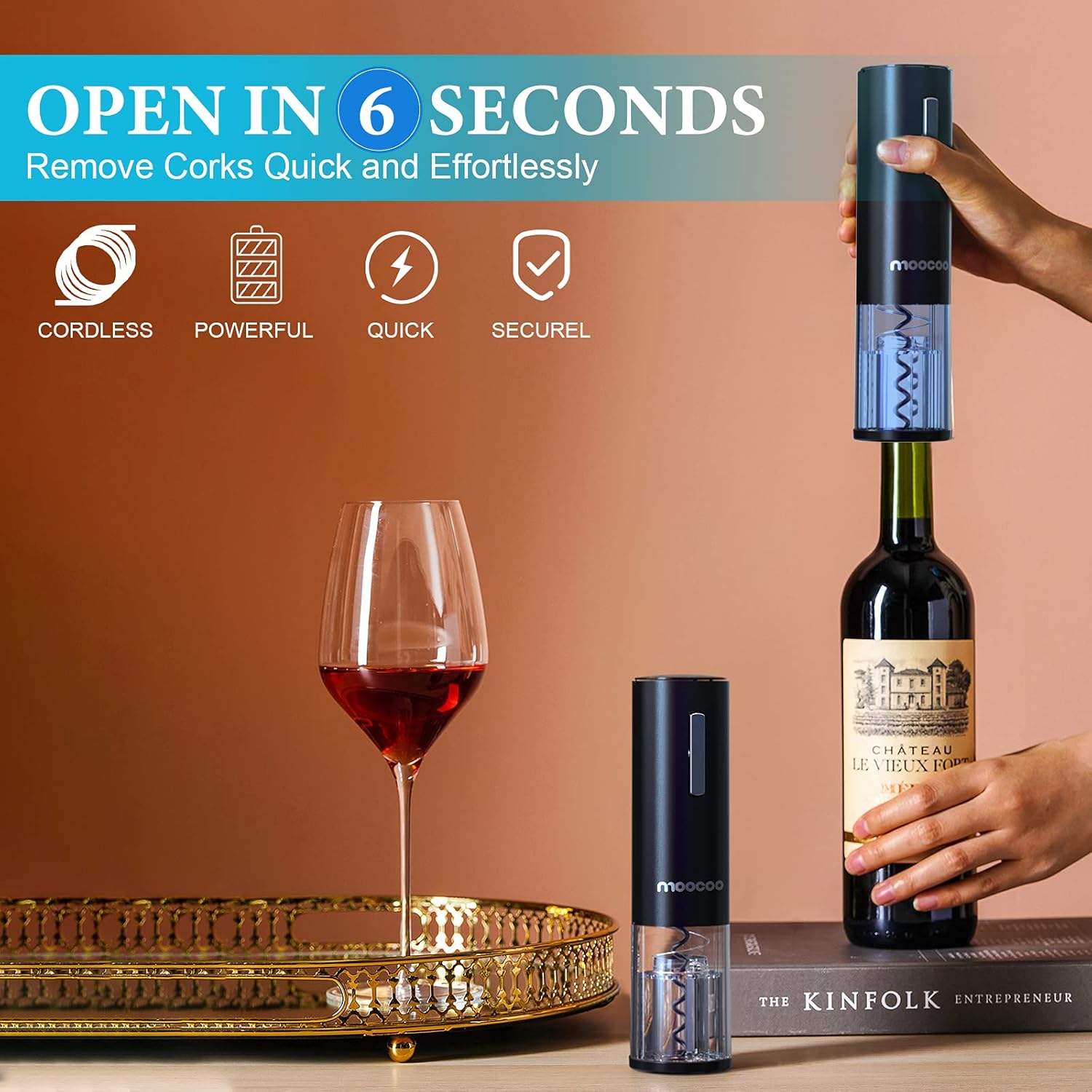 Cordless Electric Wine Bottle Opener with 2-in-1 Aerator &Pourer, Foil Cutter