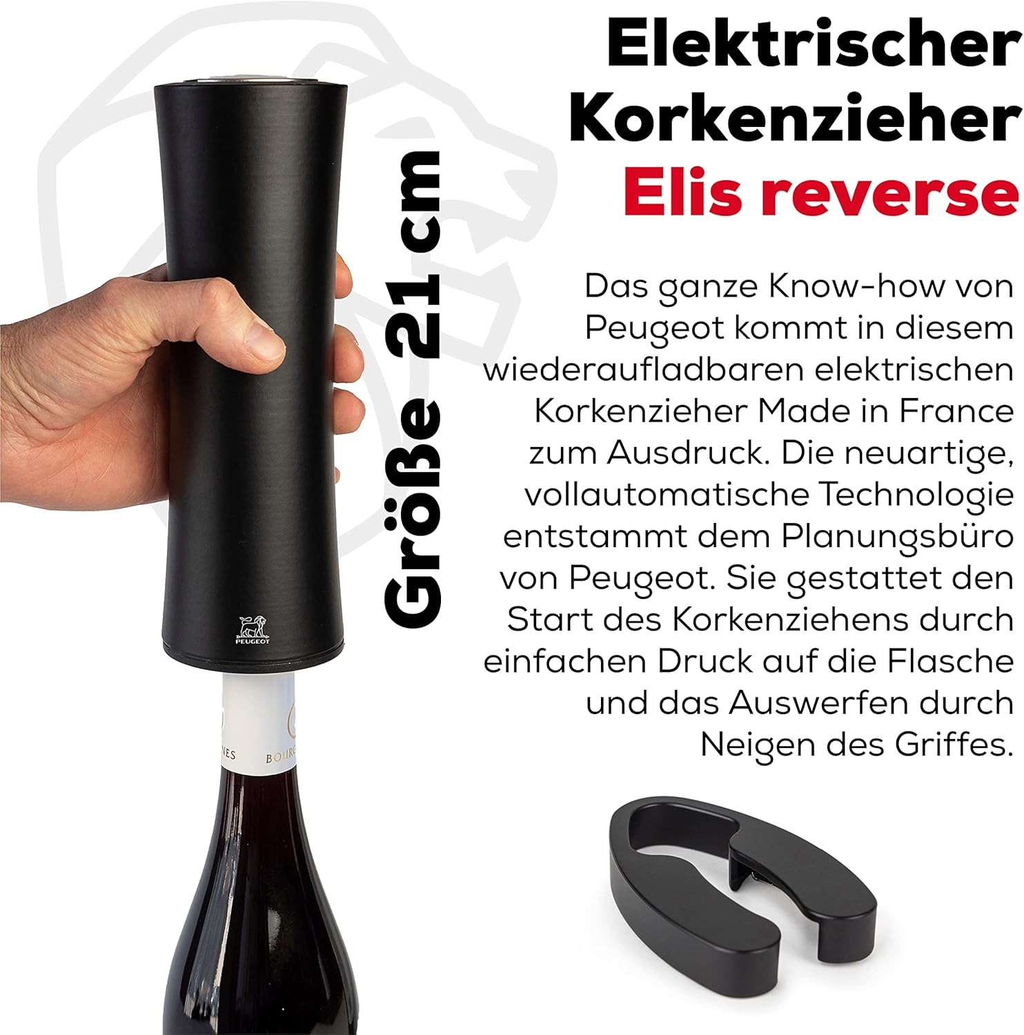 Elis Reverse Electric Corkscrew - Rechargeable Automatic Bottle Opener with Foil Cutter - Wood, Black, 8-inches